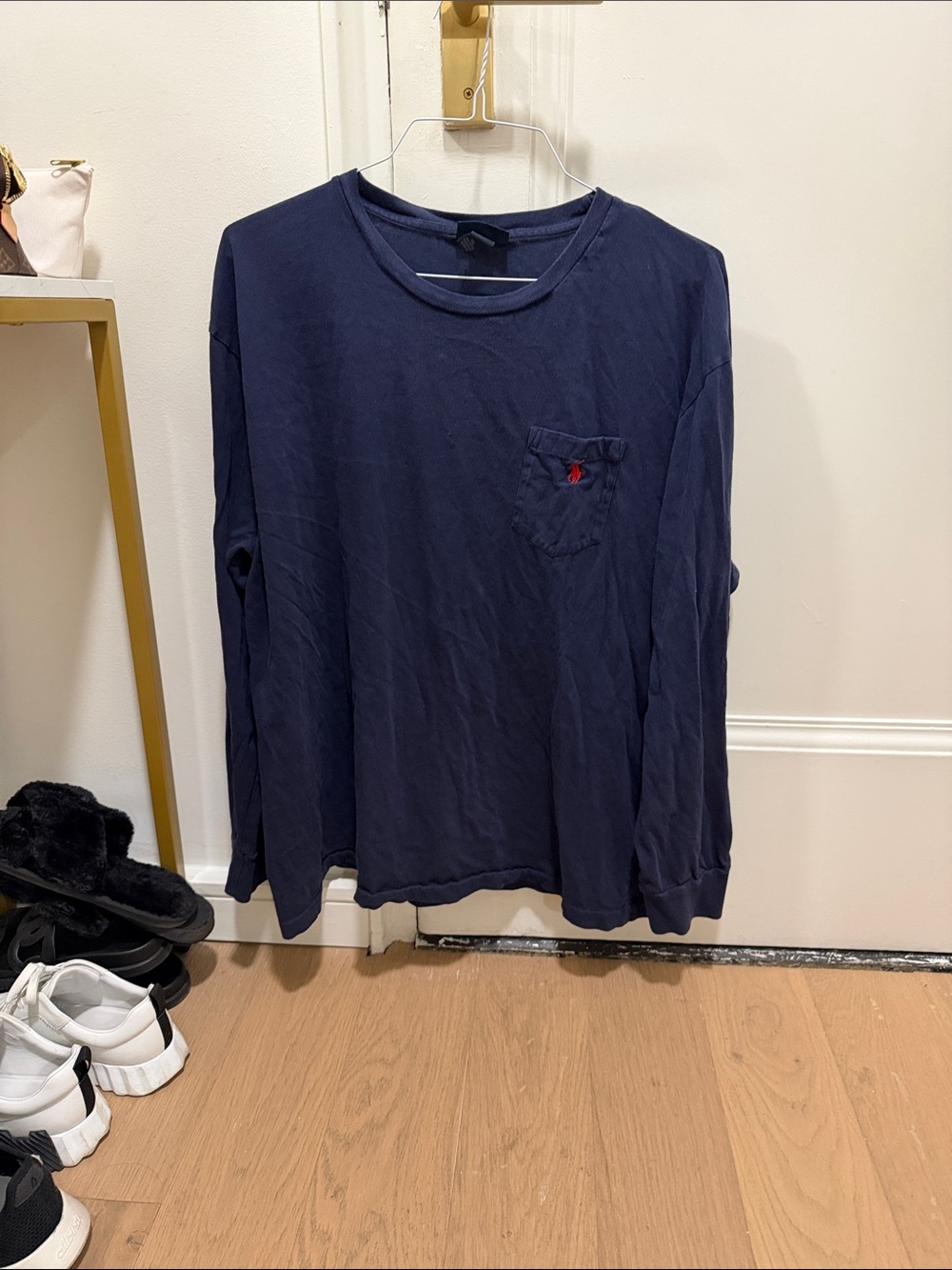 XXL Ralph Lauren Navy Long-Sleeve Pocket Tee with Red Pony
